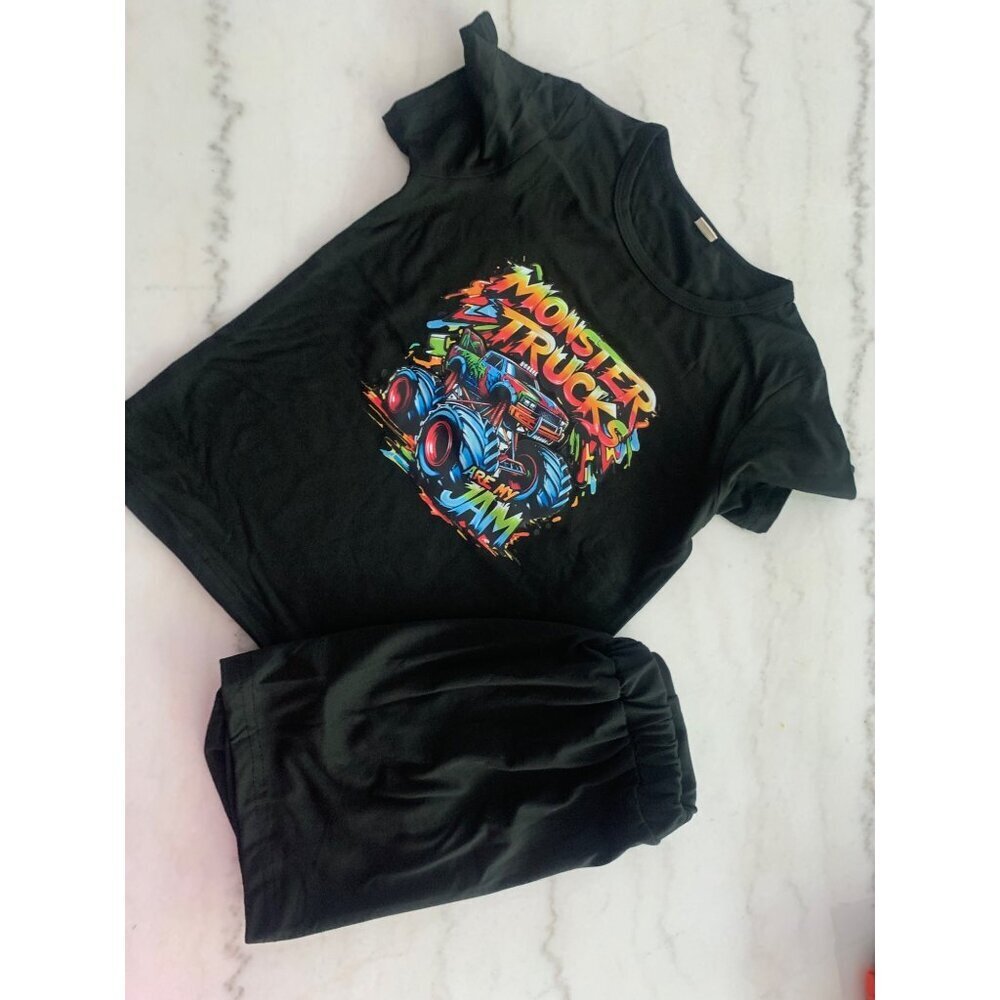 Boys Graphic Monster Truck T-Shirt & Shorts Set Cotton Blend Multiple Colors Siz